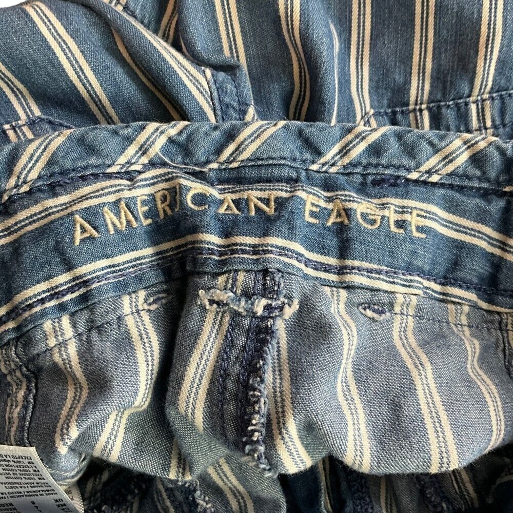 American Eagle Outfitters Women's 4 Wide Leg Pants Blue Striped High Rise Tie - Picture 10 of 11